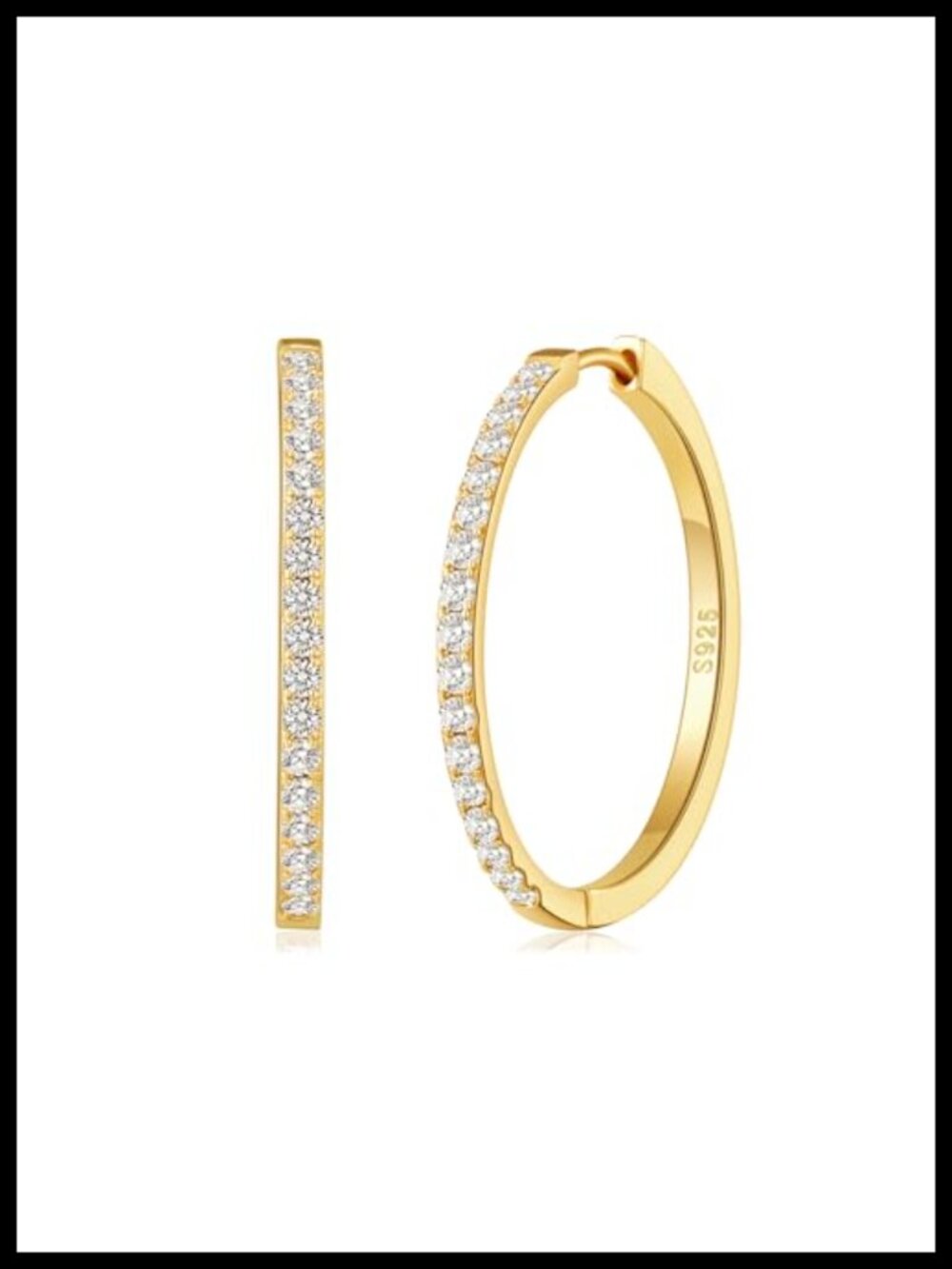 14K Gold Plated Brass Hoop Earrings Hypoallergenic Cubic Zirconia